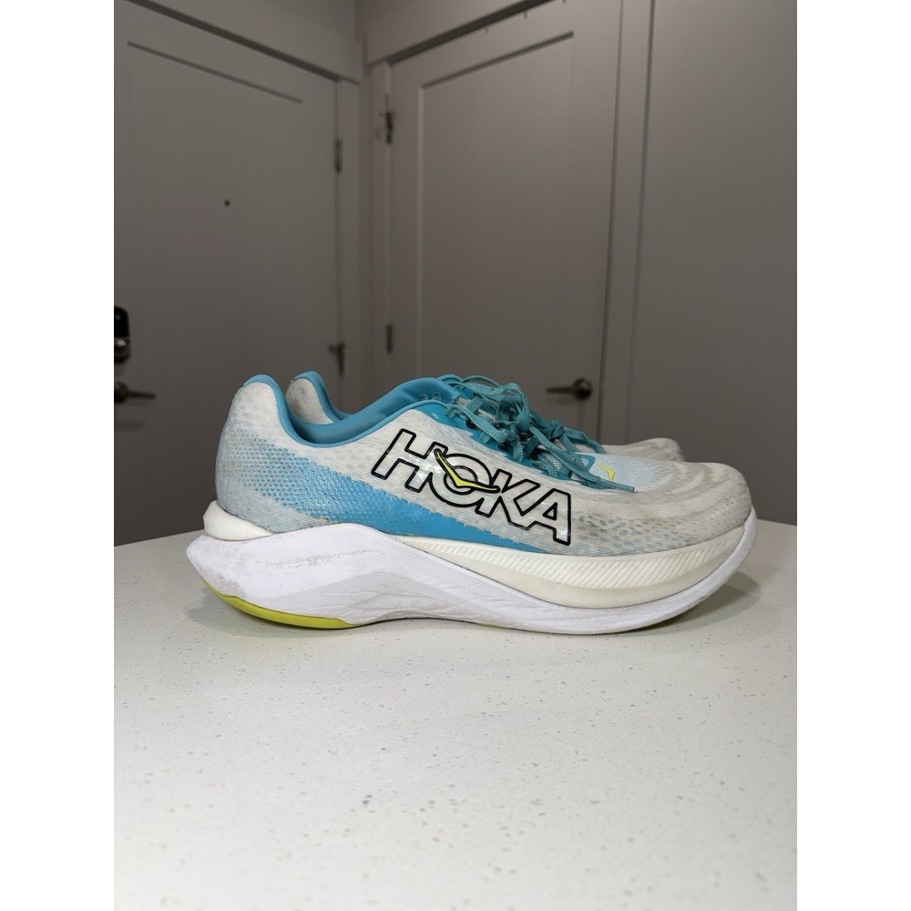 Hoka‎ Mach X White Blue Glass Men's Size 13D Athletic Running